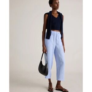 Quince Linen Blend Cropped Wide Leg Elastic Waist Casual Trousers XL‎ Blue NWT